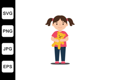 Young girl holding a teddy bear in flat style vector art Product Image 1