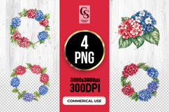 Patriotic Hydrangea Wreath Watercolor Clipart PNG Product Image 1