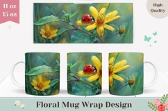 Floral Coffee Mug, Ladybug Mug PNG, Flowers Mug Wrap Product Image 1