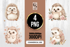 Cute Hedgehog Watercolor Clipart Sublimation PNG Product Image 1