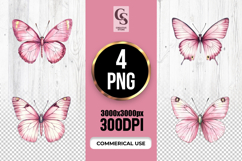 Pink Watercolor Butterfly Clipart Sublimation PNG Product Image 1