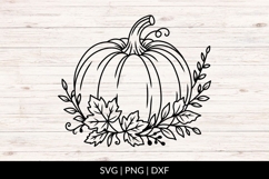Hand Drawn Pumpkin SVG With Autumn Leaves Product Image 1