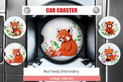 Car Coaster Red Panda Embroidery Product Image 1