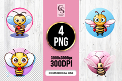 Cute Bee Love PNG Kawaii Valentine Bee Clipart PNG Product Image 1