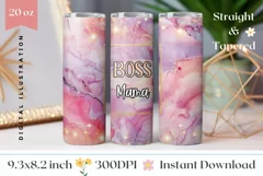 Pink Marble Tumbler Wrap Design, Boss Mama Tumbler Template Product Image 1