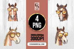 Watercolor Horse with Sunglasses Clipart PNG Product Image 1