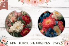 Art Flowers Car Coaster Template, Floral Coaster Sublimation Product Image 1