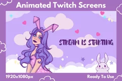 Animated Twitch Screens - Bunny Girl, Kawaii Twitch Overlay Product Image 1
