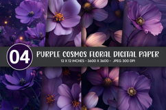 Purple Cosmos Floral Digital Paper Product Image 1