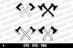 Lumberjack wood works. Crossed lumberjack axes on wooden stu Product Image 1