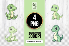 Cute Green Baby Dinosaur Clipart Sublimation PNG Product Image 1