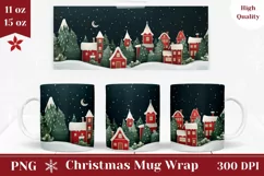 Christmas Mug Wrap PNG, Christmas Village Mug Sublimation Product Image 1