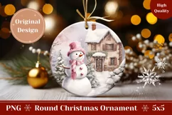 Christmas Ornament PNG, Watercolor Snowman Ornament Design Product Image 1