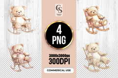 Watercolor Teddy Bear Rocking Chair Clipart Sublimation PNG Product Image 1