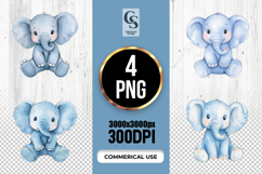 Cute Blue Baby Elephant Watercolor Clipart Sublimation PNG Product Image 1