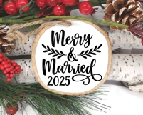 2025 Our First Christmas Ornament SVG, Merry and Married PNG Product Image 2