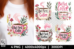 Watercolor But First Coffee Floral Mug Clipart Product Image 1