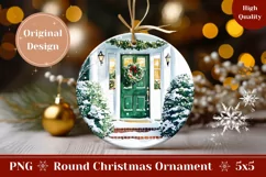 Watercolor Christmas Ornament, Green Door Ornament Design Product Image 1