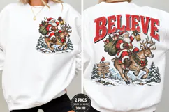 Believe Christmas Front Back PNG, Santa Reindeer Chest Back Product Image 1