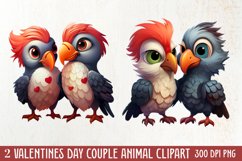 Couple Animal Valentines Day Clipart, Watercolor Couple Product Image 1