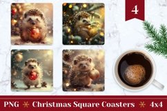 Cute Christmas Hedgehog Square Coasters, Christmas Animals Product Image 1