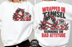 Grumpy Cat Christmas Front Back PNG, Tinsel Cat Chest Back Product Image 1