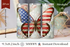 Butterfly Tumbler Wrap, American Flag Tumbler Template Product Image 1