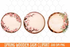 Spring Wooden Sign Clipart, Wooden Sign Watercolor Product Image 1