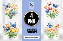 Butterfly Tulip Watercolor Clipart PNG Product Image 1