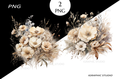 Watercolor Beige Wildflowers Clipart, Bouquet Clipart Product Image 1