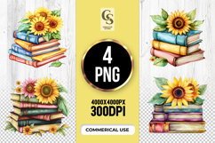 Sunflower Book Stack Clipart Sublimation PNG Product Image 1