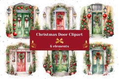 Watercolor Christmas Door Clipart, Christmas Sublimation PNG Product Image 1