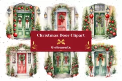 Watercolor Christmas Door Clipart, Christmas Sublimation PNG Product Image 1