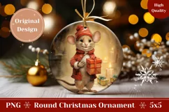 Christmas Round Ornament PNG, Christmas Mouse Product Tag Product Image 1