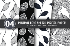 Minimal Leaf Sketch Digital Paper Product Image 1