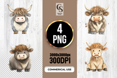 Cute Highland Cow Watercolor Farm Animal PNG Clipart Product Image 1