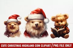 Cute Christmas Highland Cow Clipart, Christmas Clipart Product Image 2