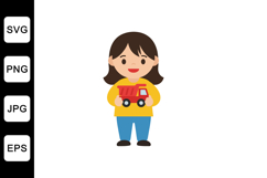 Child holding a toy truck in a flat and colorful design vect Product Image 1