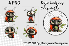 Cute Ladybug Clipart PNG, Clipart PNG Product Image 1