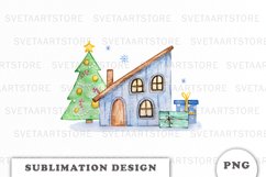 Watercolor Christmas house Sublimation design Product Image 1