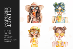 Cute summer girl drink juice sublimation png Product Image 1
