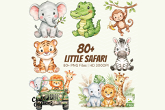 Safari Animals Clipart, Cute Watercolor Jungle Animals PNG Product Image 1