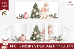 Watercolor Christmas Bunny Mug, Winter Animals Mug Wrap Product Image 1