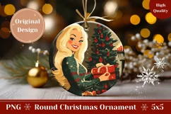 Cartoon Christmas Ornament Print, Vintage Retro Woman PNG Product Image 1