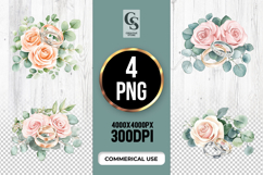 Wedding Rings With Roses Clipart Sublimation PNG Product Image 1