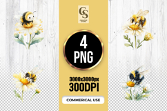 Watercolor Bee On Daisy Flower Clipart Sublimation PNG Product Image 1