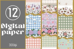 Floral Gingham Digital Paper Product Image 1