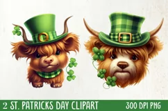 St Patricks Day Highland Cow Clipart, Highland Cow Clipart Product Image 1