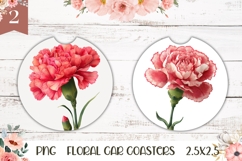 Red Flowers Car Coasters, Floral Round Coaster Sublimation Product Image 1