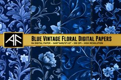 Blue Vintage Floral Digital Paper Patterns Product Image 1